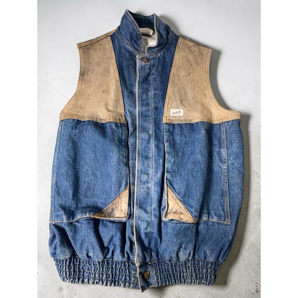 Vintage Guess By Georges Marciano Denim Vest Two Tone Leather 80s Size Medium